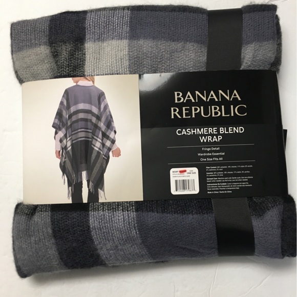 Banana Republic Cashmere Wool Blend Wrap Poncho One Size Gray Blue GIFT Fall - Picture 6 of 6